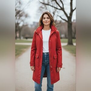 Michael Michael Kors Trench Coat Women's Red Coat Wool Interior Small